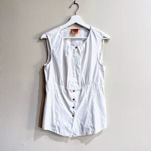 Tory Burch White Sleeveless Button Front Blouse Women’s Top Sz 8 Minimalist Work